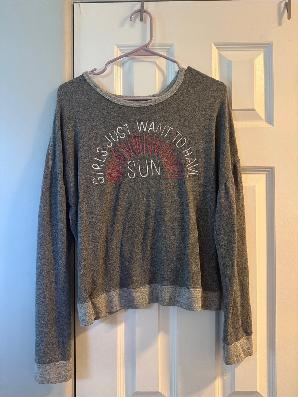 Sundry Gray Graphic Sweatshirt with Pink Sun Accents